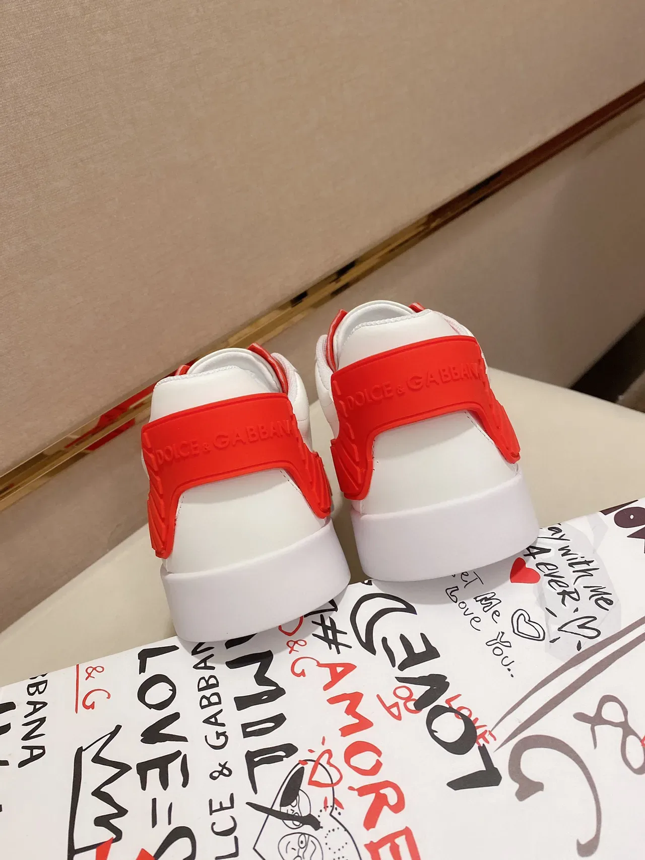 Dolce & Gabbana White Red Leather Upper Bold Rubber Overlays Lifestyle Sneakers 3