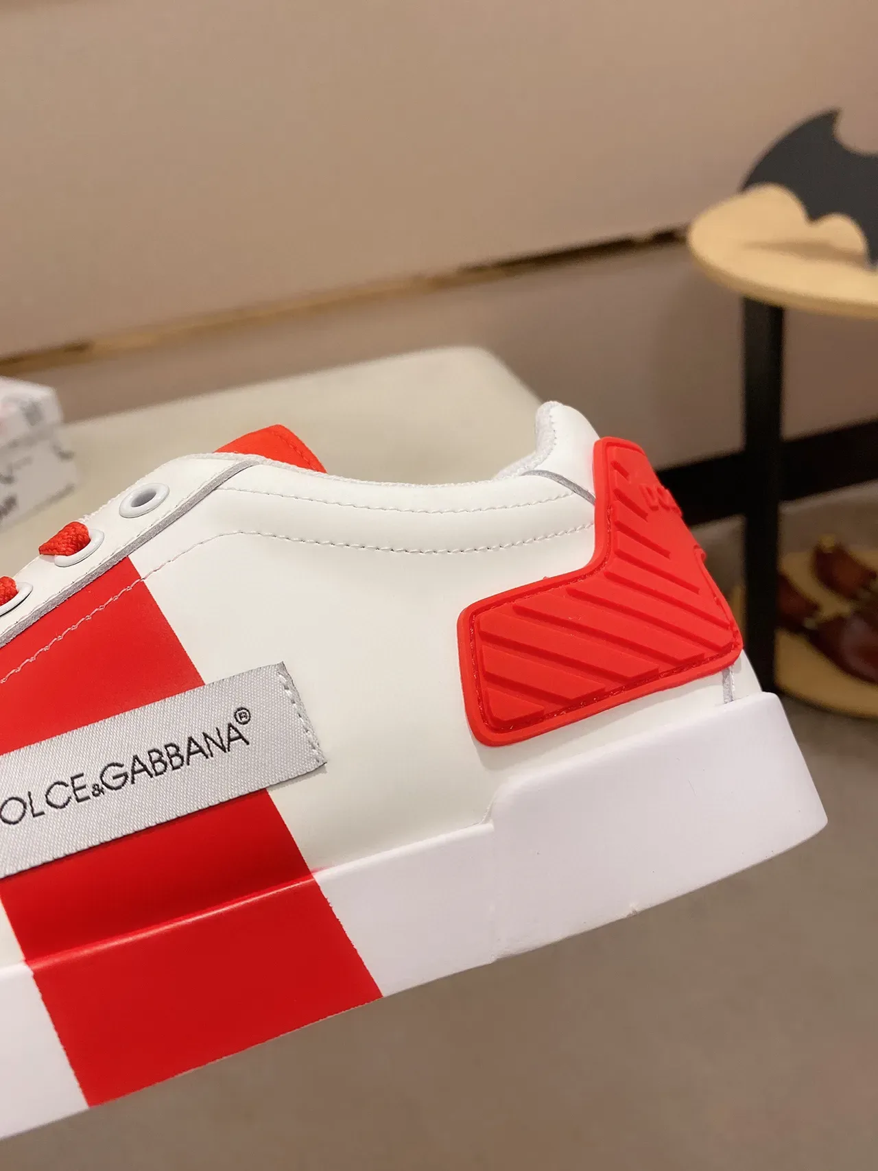 Dolce & Gabbana White Red Leather Upper Bold Rubber Overlays Lifestyle Sneakers 4