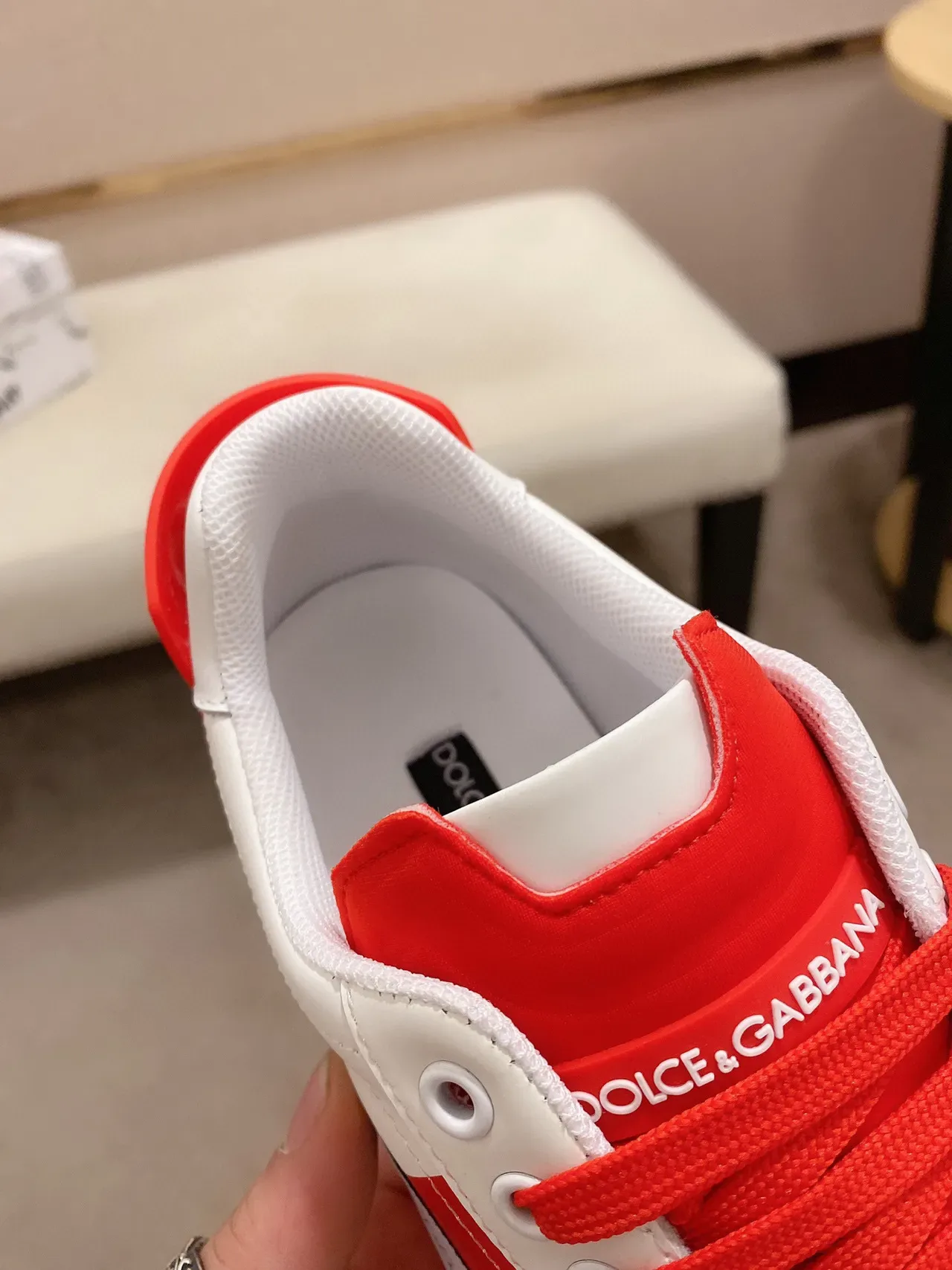 Dolce & Gabbana White Red Leather Upper Bold Rubber Overlays Lifestyle Sneakers 5