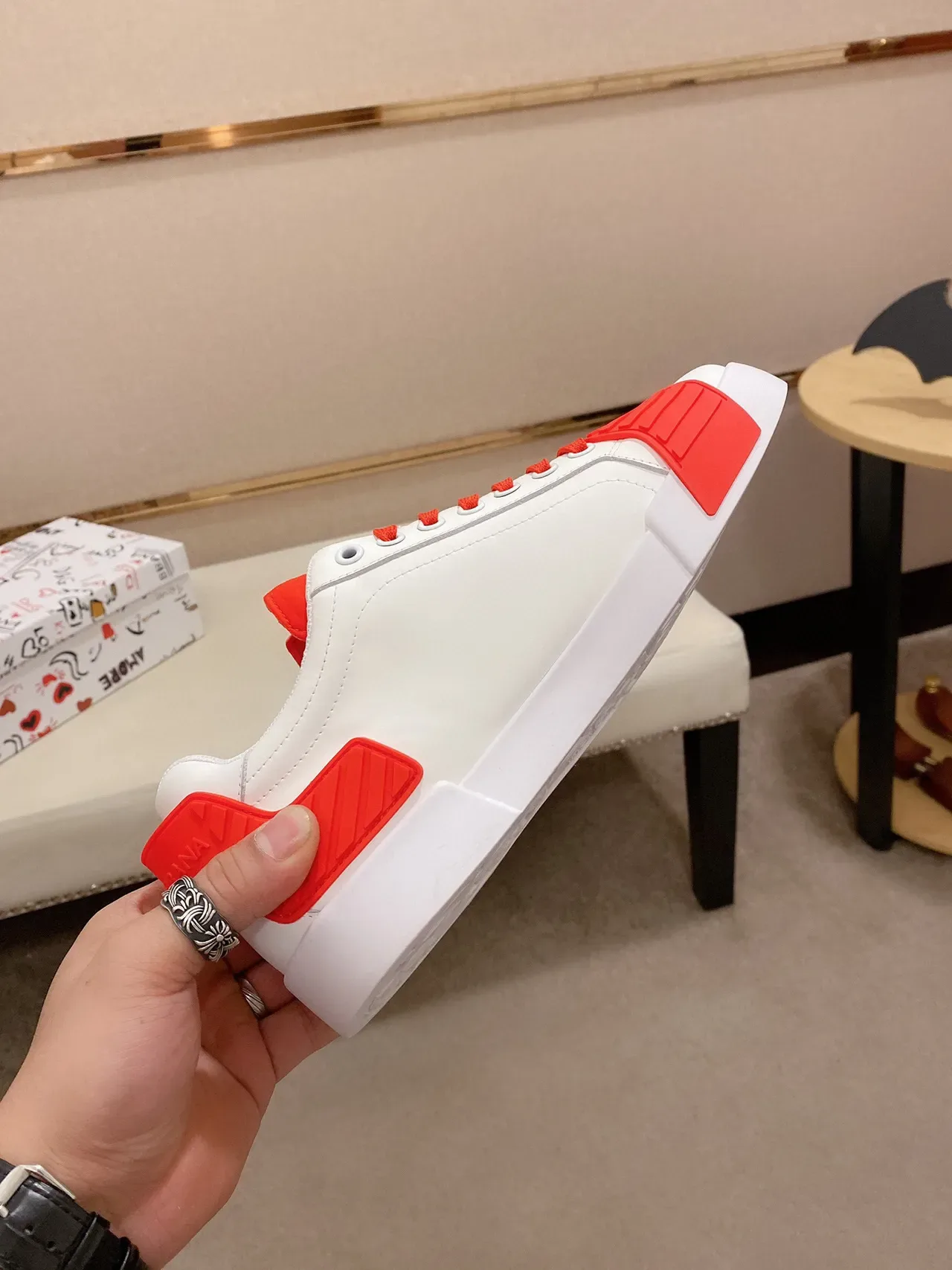 Dolce & Gabbana White Red Leather Upper Bold Rubber Overlays Lifestyle Sneakers 6
