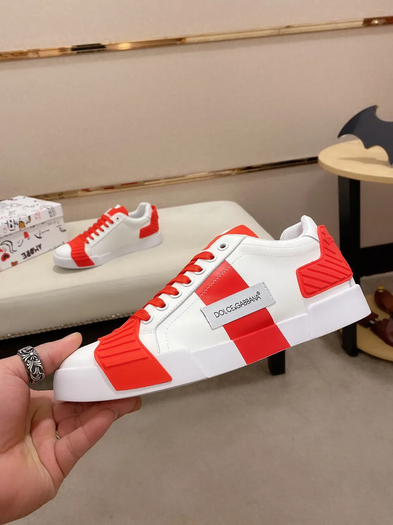 Dolce & Gabbana White Red Leather Upper Bold Rubber Overlays Lifestyle Sneakers 8