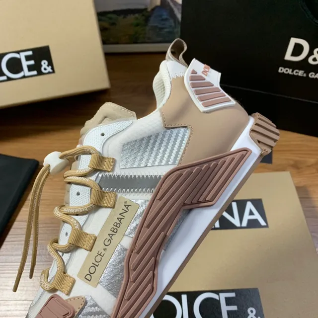 Dolce & Gabbana Beige Pink Multi-Panel Layered Upper Asymmetrical Lacing System Lifestyle Sneakers 3