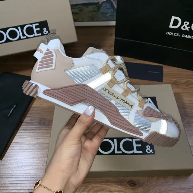 Dolce & Gabbana Beige Pink Multi-Panel Layered Upper Asymmetrical Lacing System Lifestyle Sneakers 4