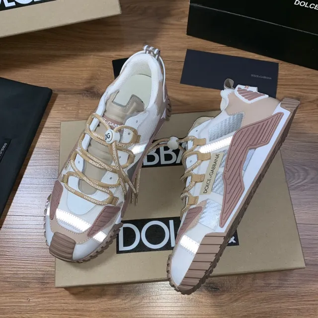 Dolce & Gabbana Beige Pink Multi-Panel Layered Upper Asymmetrical Lacing System Lifestyle Sneakers 5