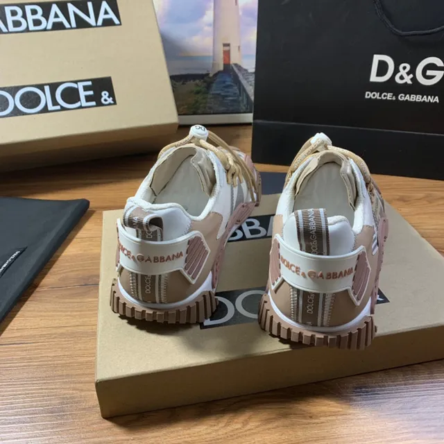Dolce & Gabbana Beige Pink Multi-Panel Layered Upper Asymmetrical Lacing System Lifestyle Sneakers 6