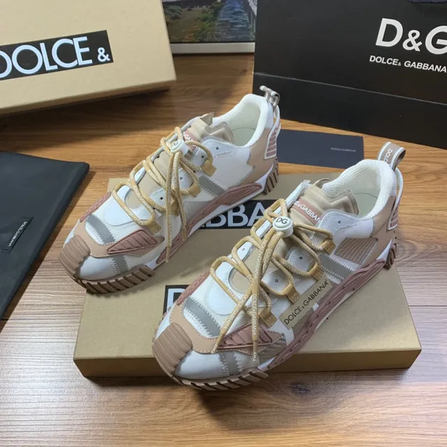 Dolce & Gabbana Beige Pink Multi-Panel Layered Upper Asymmetrical Lacing System Lifestyle Sneakers 8