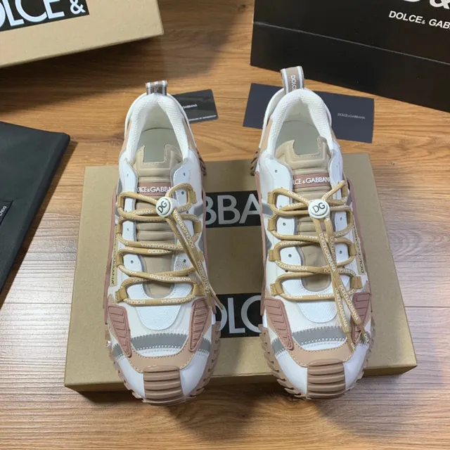 Dolce & Gabbana Beige Pink Multi-Panel Layered Upper Asymmetrical Lacing System Lifestyle Sneakers 9
