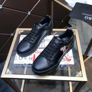 Dolce & Gabbana Black Leather Lifestyle Sneakers