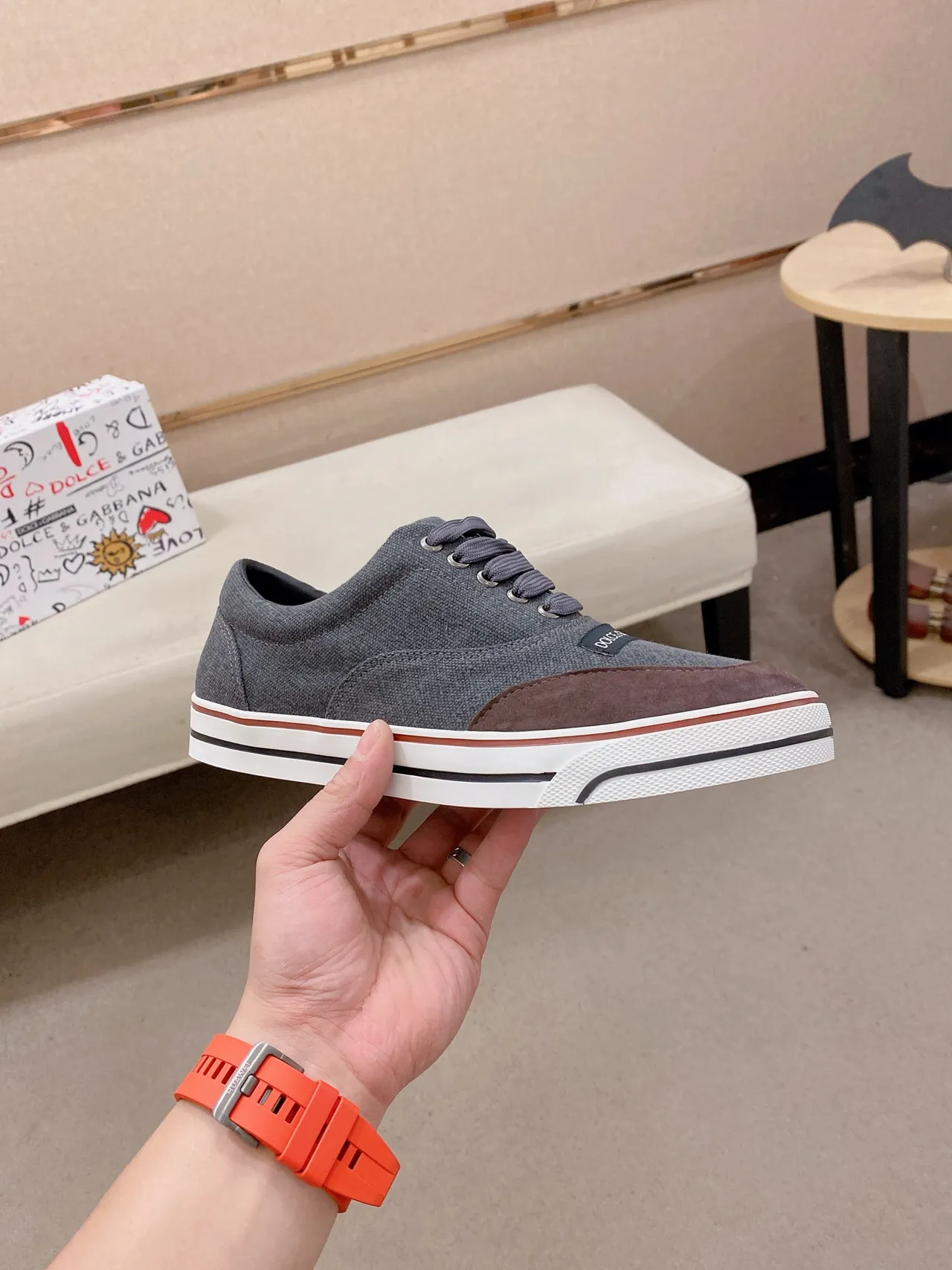 Dolce & Gabbana Gray and Brown Canvas Lifestyle Sneakers 4