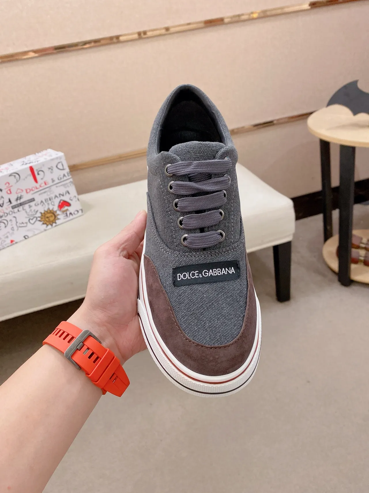 Dolce & Gabbana Gray and Brown Canvas Lifestyle Sneakers 5