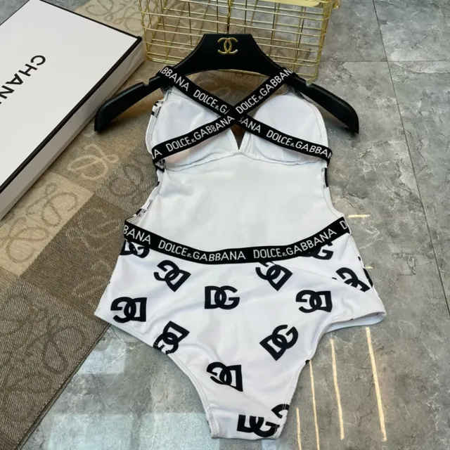 Dolce & Gabbana Impresão de Logo Pescoço Plunging Maiô de uma peça 4