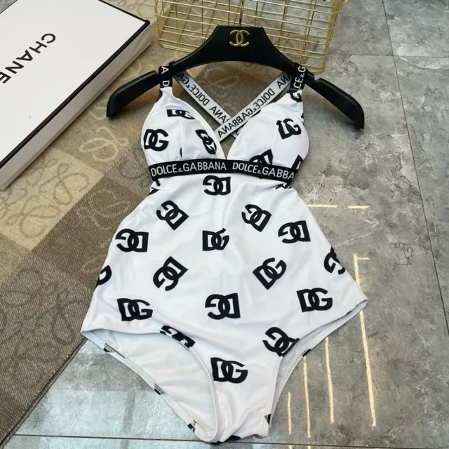 Dolce & Gabbana Impresão de Logo Pescoço Plunging Maiô de uma peça 8