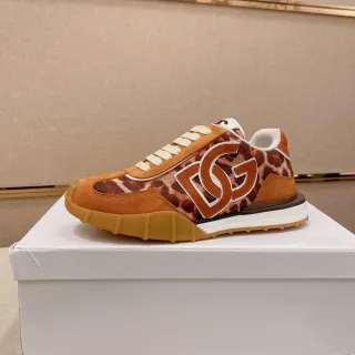 Dolce & Gabbana Sneakers Lifestyle Orange Beige Imprimé Léopard Daim
