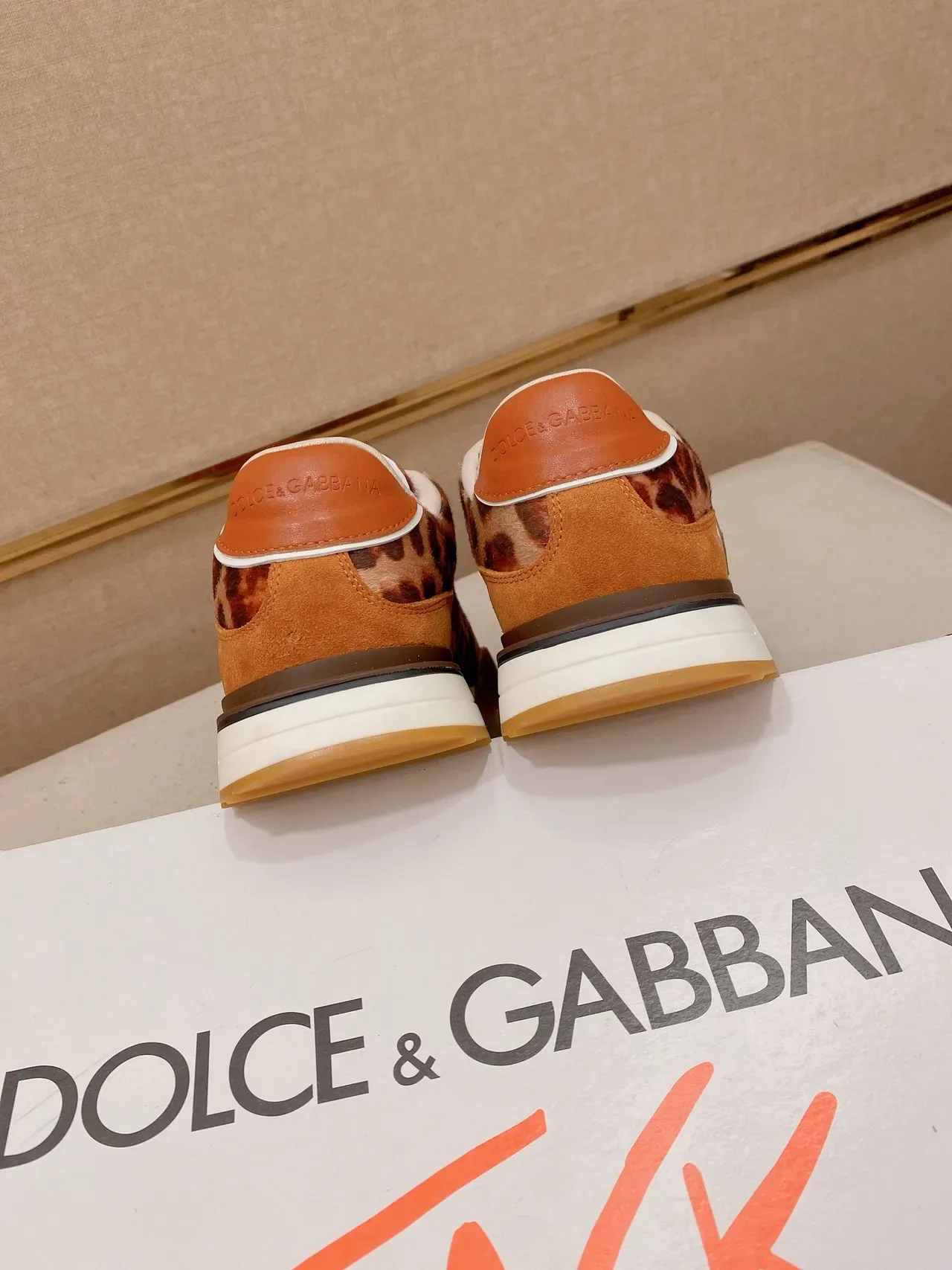 Dolce & Gabbana Zapatillas Lifestyle Naranja Beige Panel Leopardo Ante 3