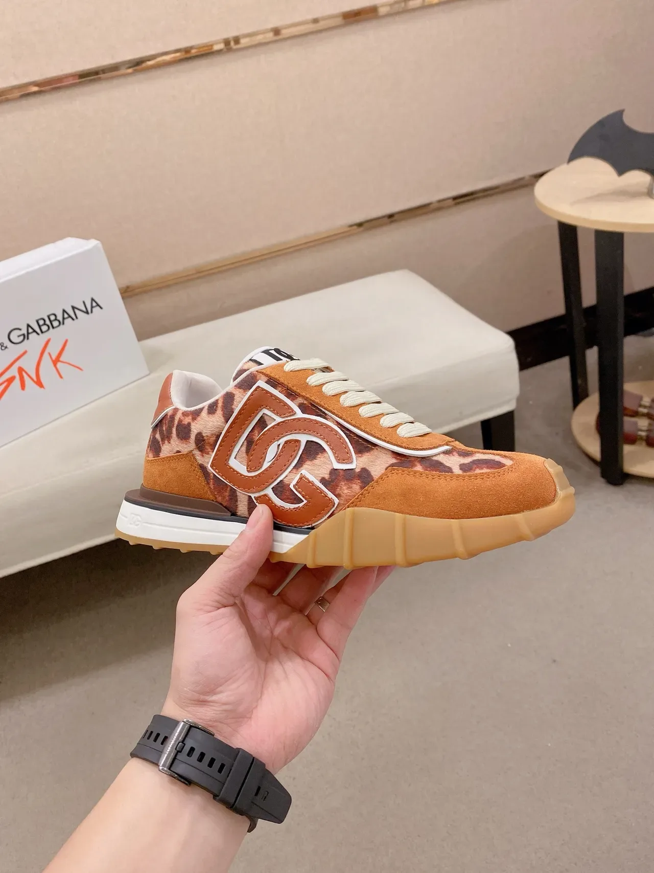 Dolce & Gabbana Zapatillas Lifestyle Naranja Beige Panel Leopardo Ante 5
