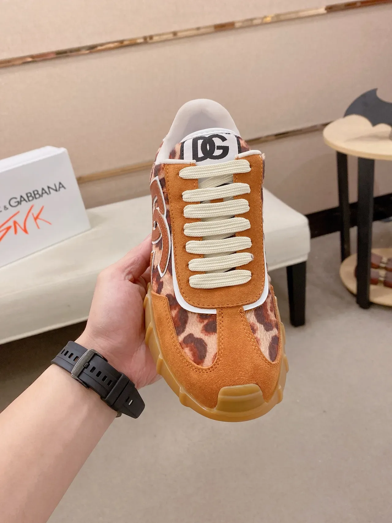 Dolce & Gabbana Zapatillas Lifestyle Naranja Beige Panel Leopardo Ante 6