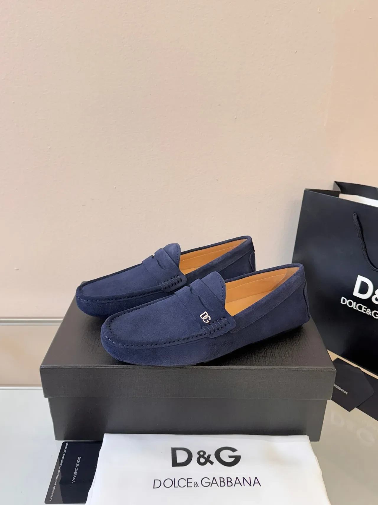 Mocasín Penny Dolce & Gabbana Navy Beige Ante con Correa 2