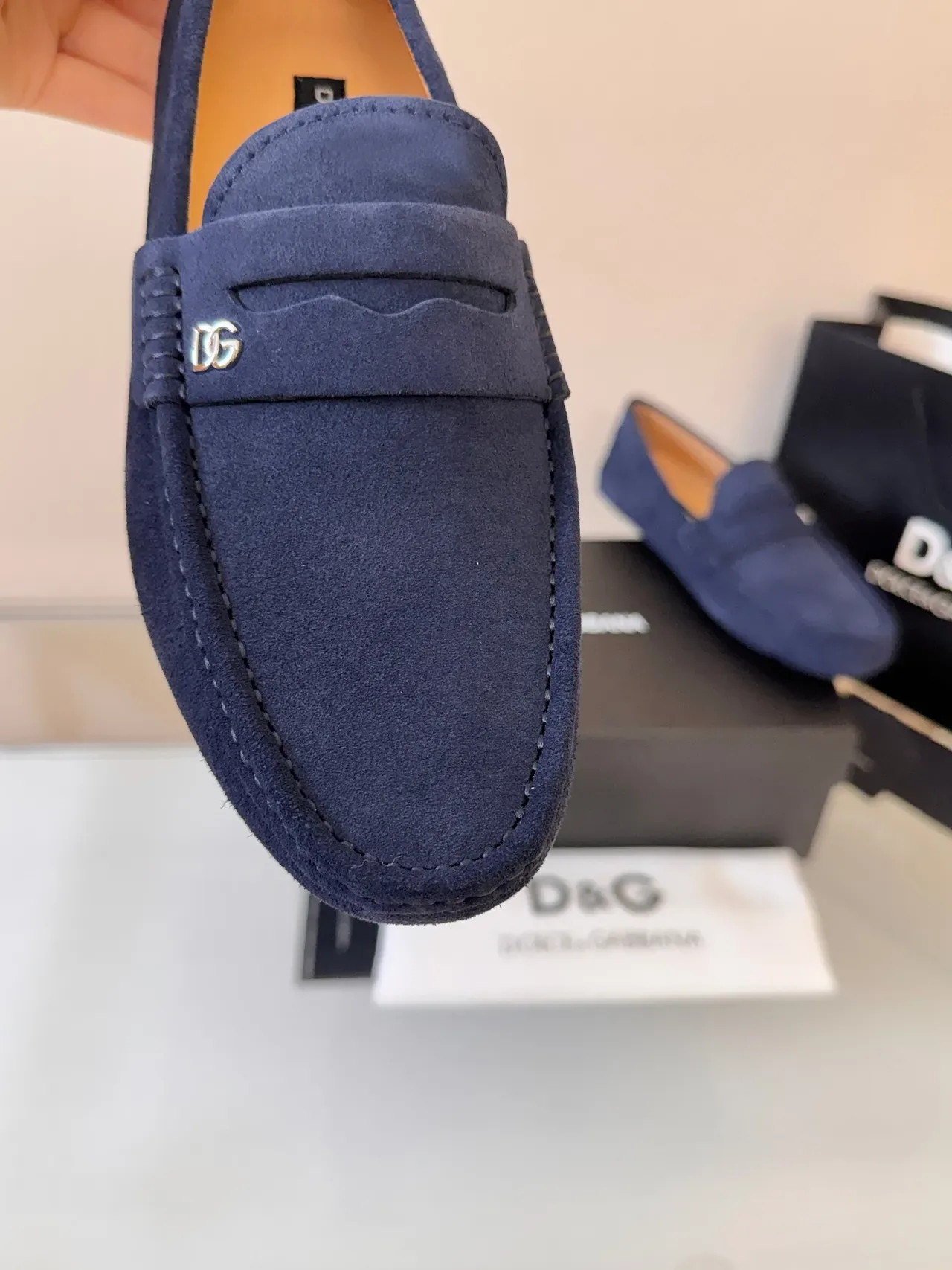 Mocasín Penny Dolce & Gabbana Navy Beige Ante con Correa 3