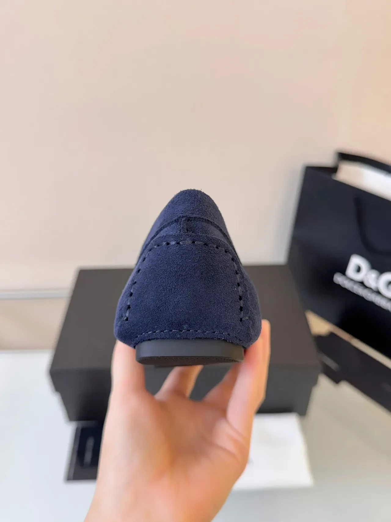 Mocasín Penny Dolce & Gabbana Navy Beige Ante con Correa 4