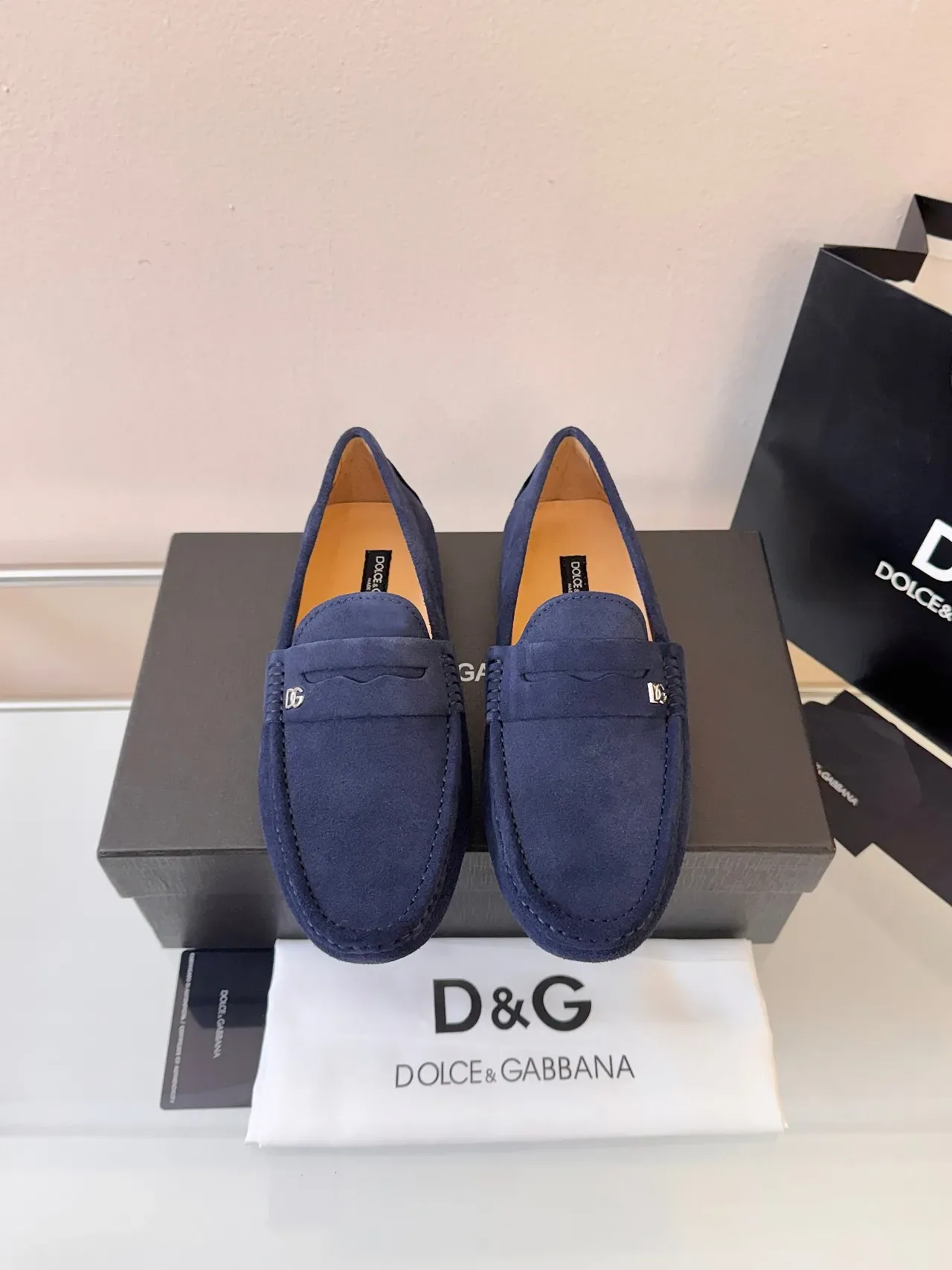 Mocasín Penny Dolce & Gabbana Navy Beige Ante con Correa 6