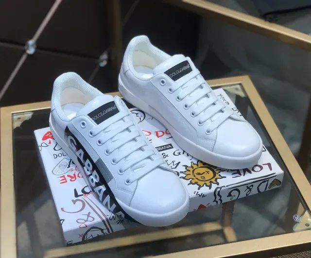 Dolce & Gabbana Portofino সাদা কালো লো-টপ লেদার-লাইক লাইফস্টাইল স্নিকার 5
