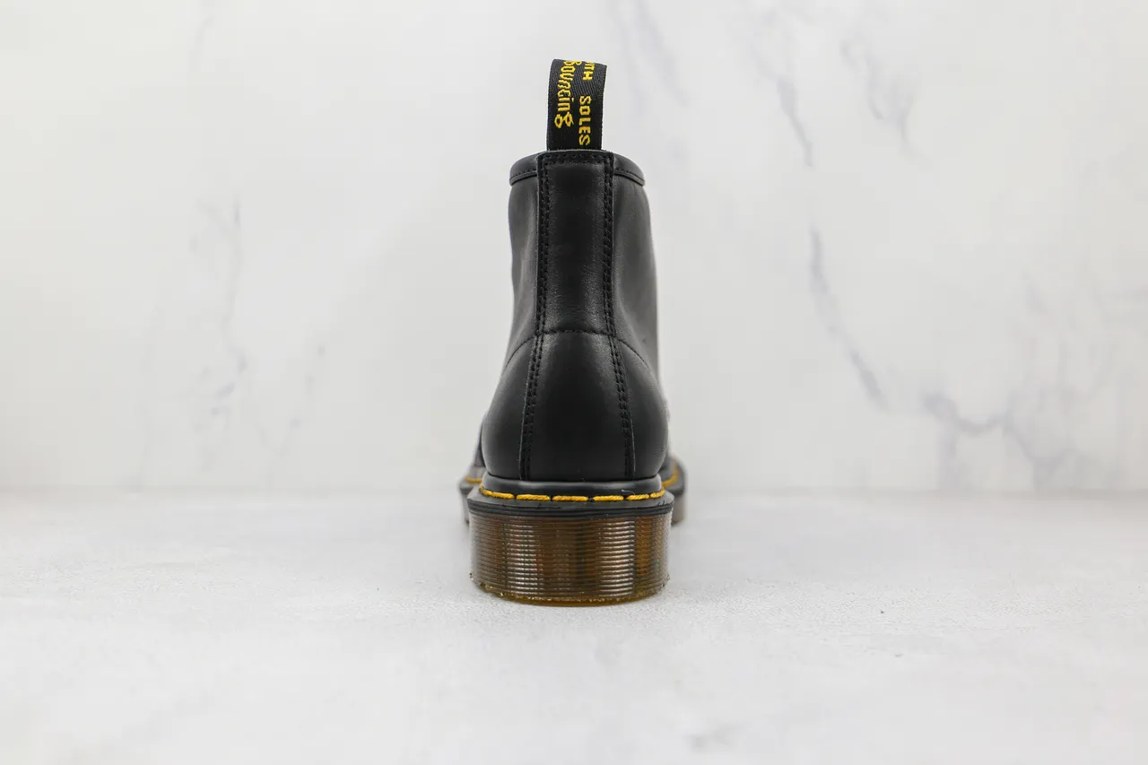 Dr. Martens 1460 Botas Martin de cuero negro liso con puntada amarilla 2