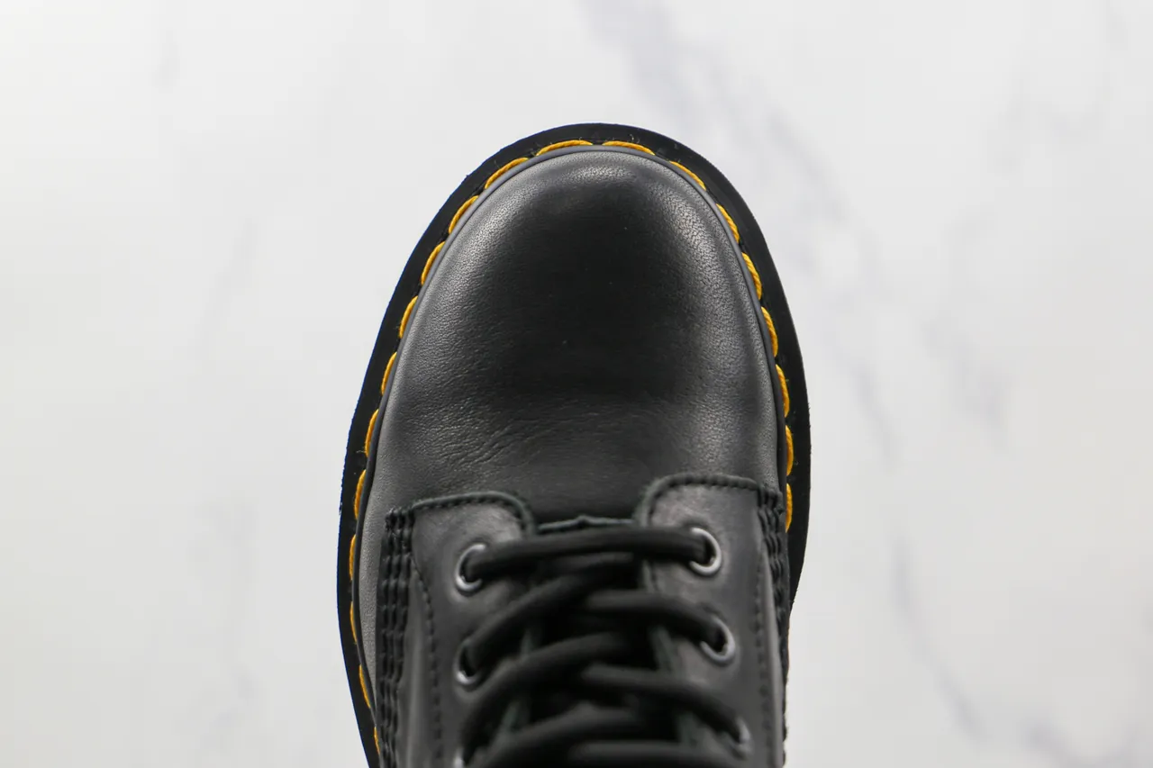Dr. Martens 1460 Botas Martin de cuero negro liso con puntada amarilla 5