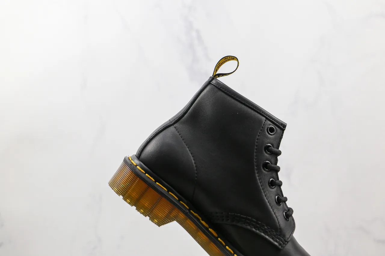 Dr. Martens 1460 Botas Martin de cuero negro liso con puntada amarilla 6