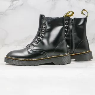 Dr. Martens 1460 काली चिकनी चमड़ी पीली सिलाई मार्टिन बूट