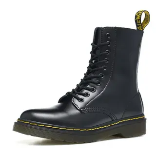 Dr. Martens 1460 काला चिकना चमड़ा पीली सिलाई मार्टिन बूट्स