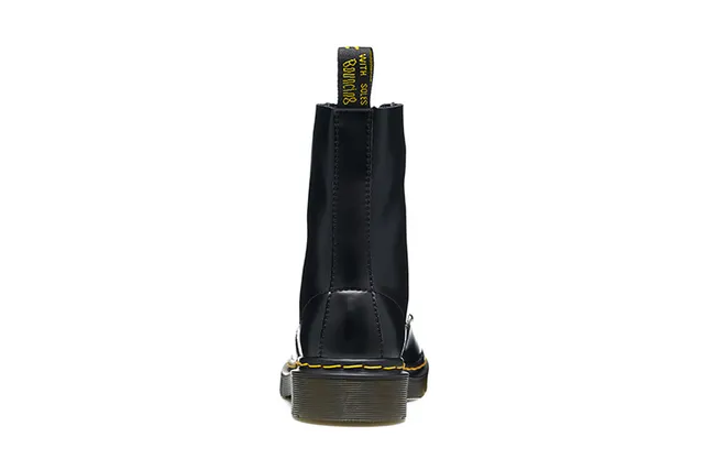 Dr. Martens 1460 Noir Cuir Lisse Couture Jaune Bottes Martin 4