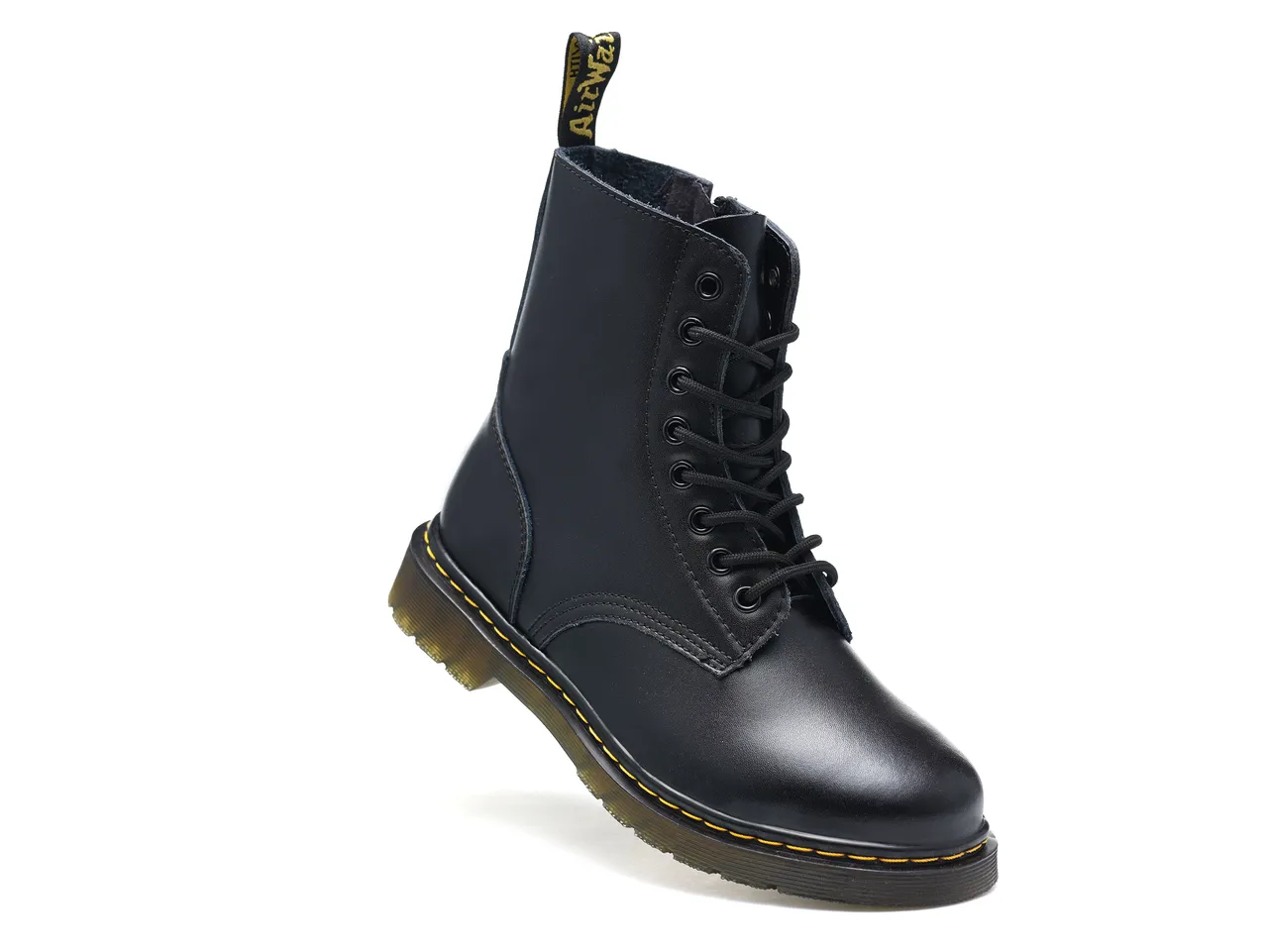 Dr. Martens 1460 Bottes en cuir lisse noir à coutures jaunes style Martin 3