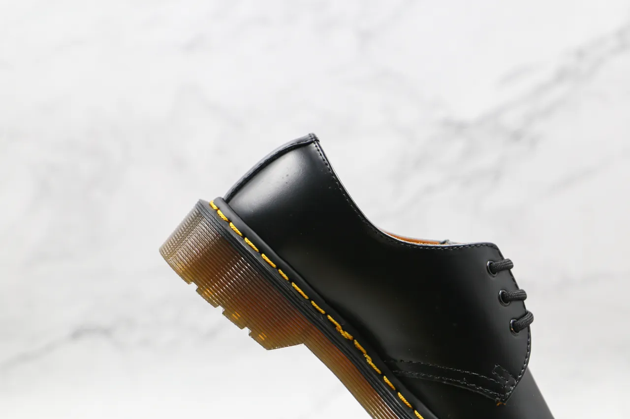 Dr. Martens 1461 Negro Amarillo Cuero Liso Tres Ojos Derby Cordones Oxford Zapatos 5