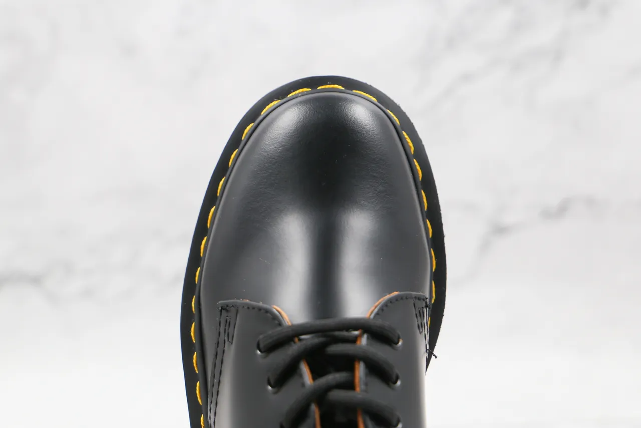 Dr. Martens 1461 Negro Amarillo Cuero Liso Tres Ojos Derby Cordones Oxford Zapatos 6