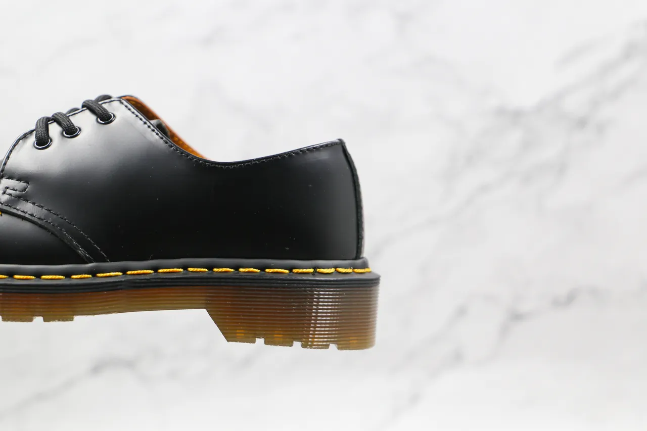 Dr. Martens 1461 Negro Amarillo Cuero Liso Tres Ojos Derby Cordones Oxford Zapatos 7