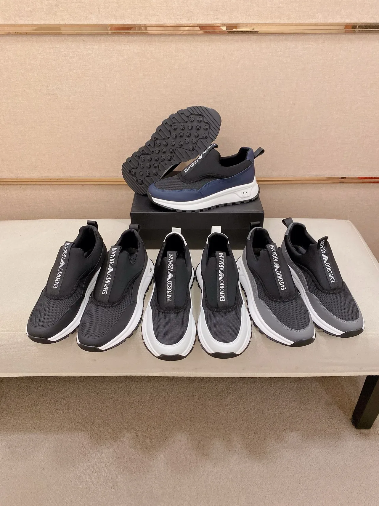 Emporio Armani A|X Black White Slip-On Mesh-and-Neoprene Upper Lifestyle Sneakers 2
