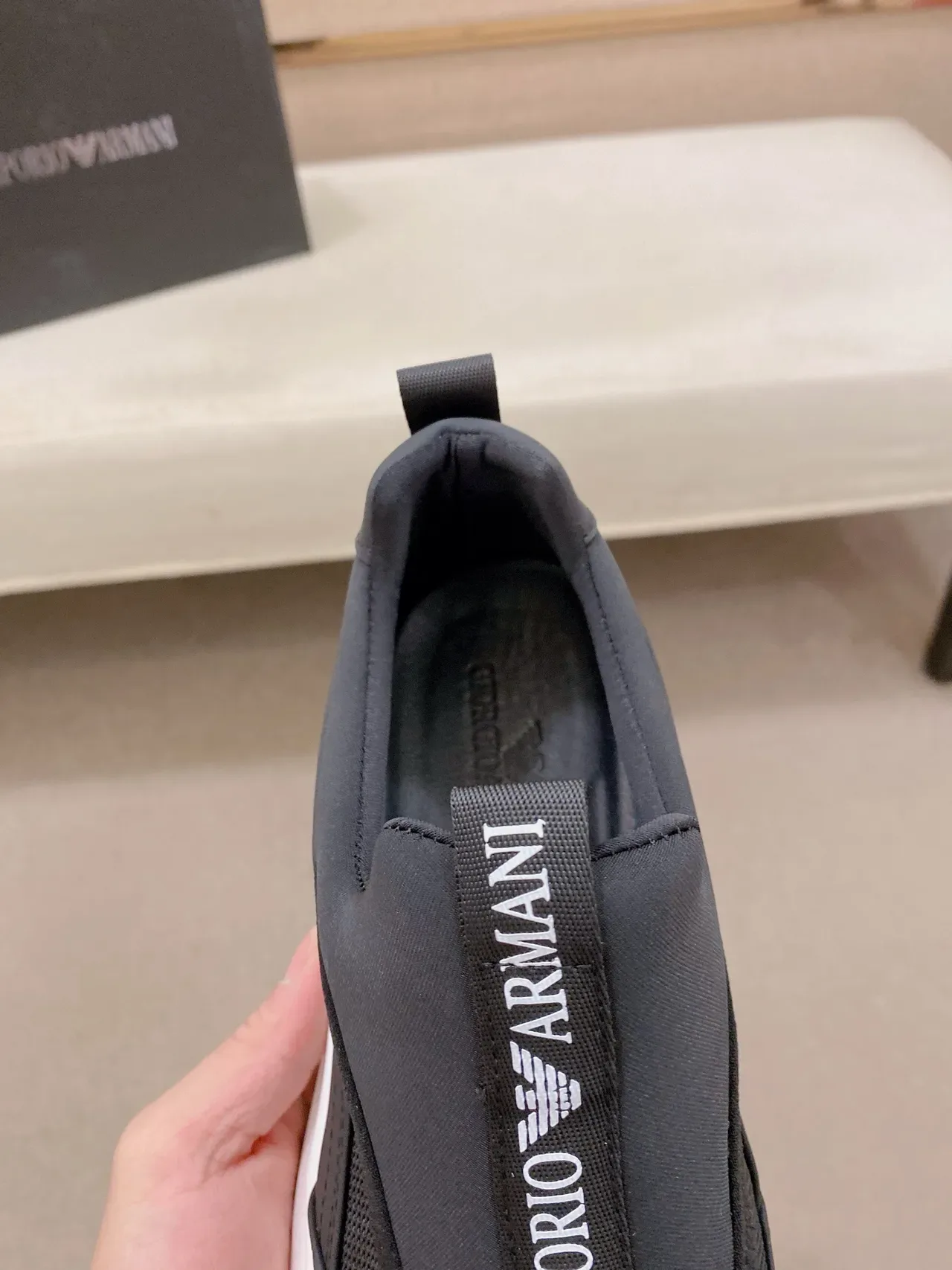 Emporio Armani A|X Black White Slip-On Mesh-and-Neoprene Upper Lifestyle Sneakers 4