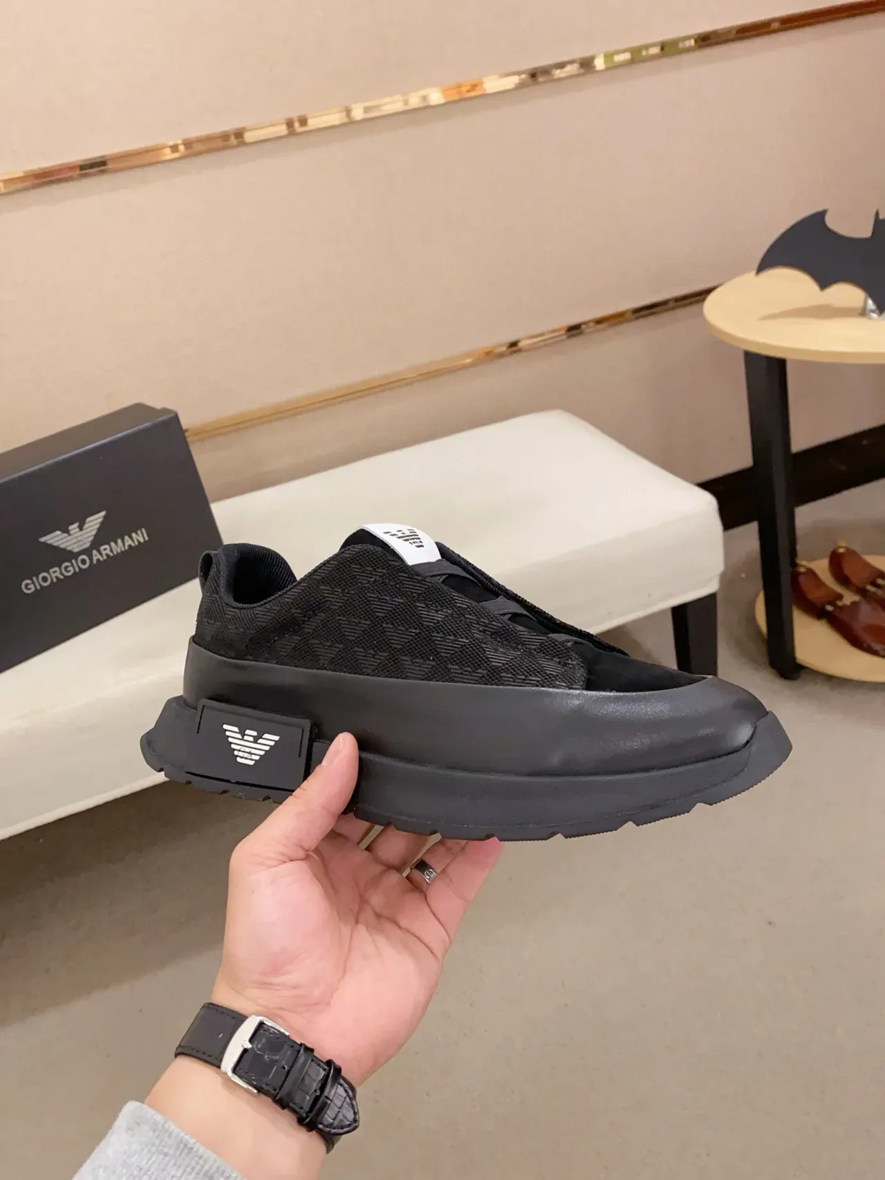 Emporio Armani Zapatillas lifestyle negras monocromáticas slip-on 5