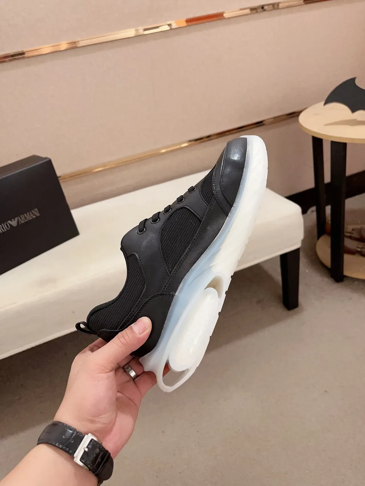 Emporio Armani EA7 黑色皮革网面生活运动鞋 5