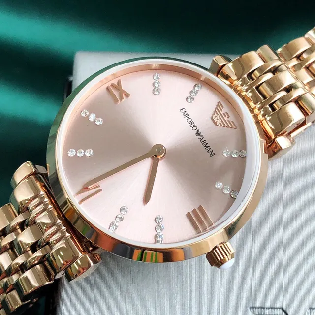 Emporio Armani Gold Pink Rose Metal Sunray Dial Quartz Watch 6