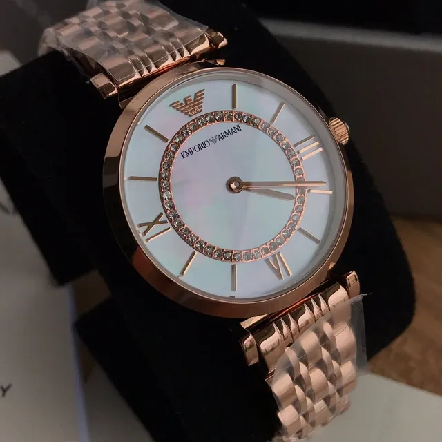 Emporio Armani गोल्ड व्हाइट गुलाब स्टेनलेस स्टील मातर ऑफ पर्ल डायल क्वार्ट्ज घड़ी 3
