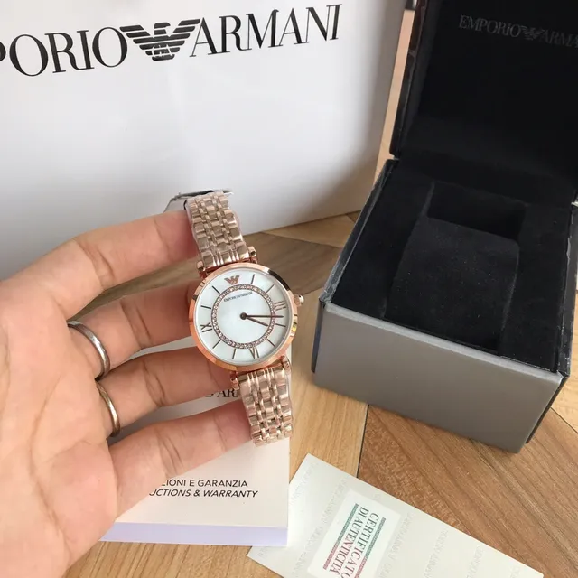 Emporio Armani गोल्ड व्हाइट गुलाब स्टेनलेस स्टील मातर ऑफ पर्ल डायल क्वार्ट्ज घड़ी 7
