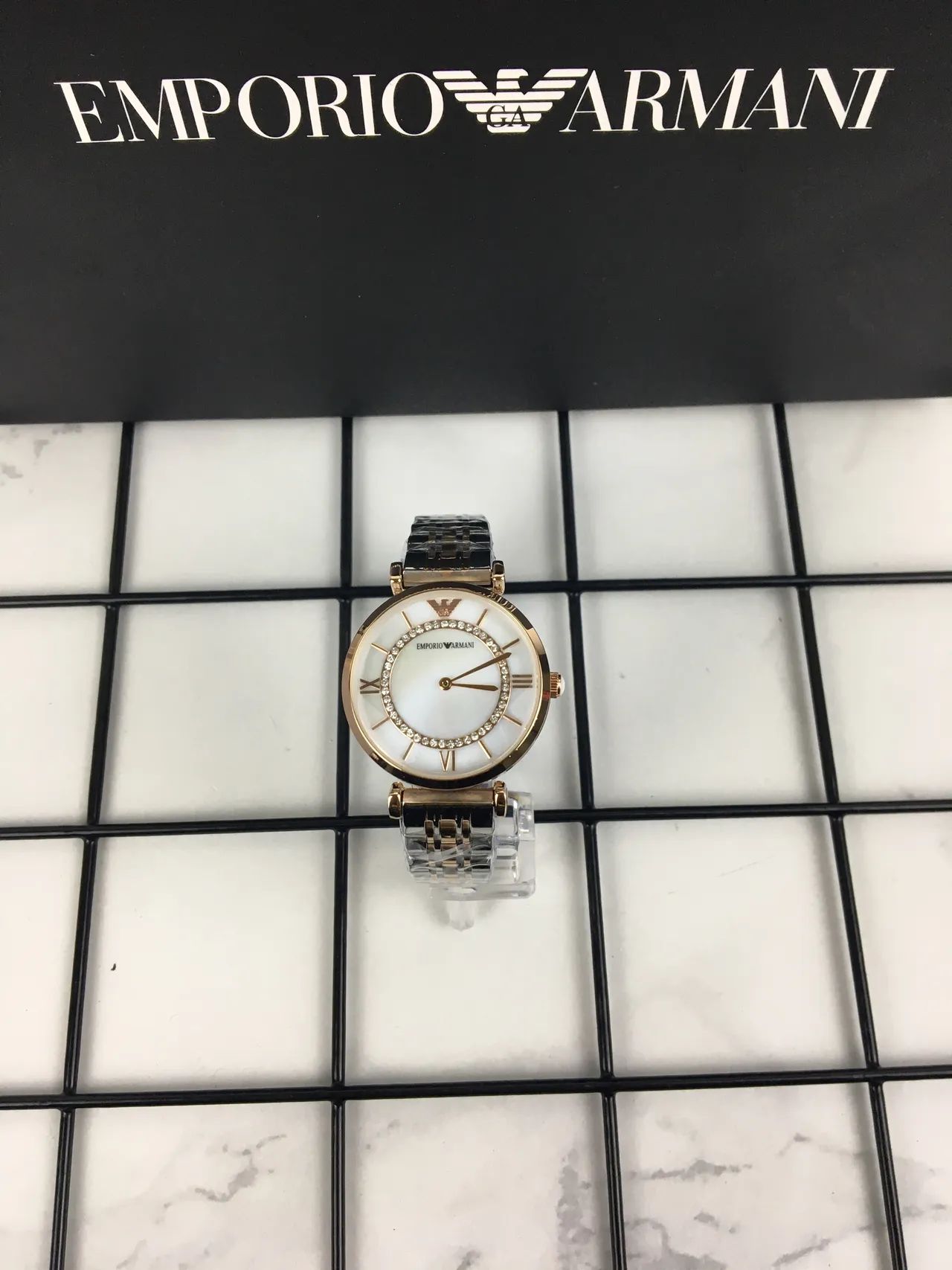 Emporio Armani गोल्ड व्हाइट गुलाब स्टेनलेस स्टील मातर ऑफ पर्ल डायल क्वार्ट्ज घड़ी 12