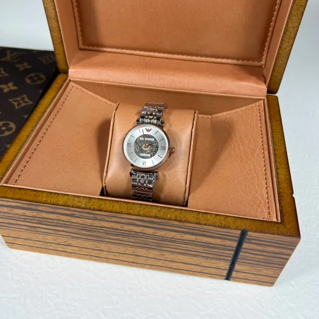 Emporio Armani Meccanico Esqueleto Dial Prata Relógio Mecânico 2