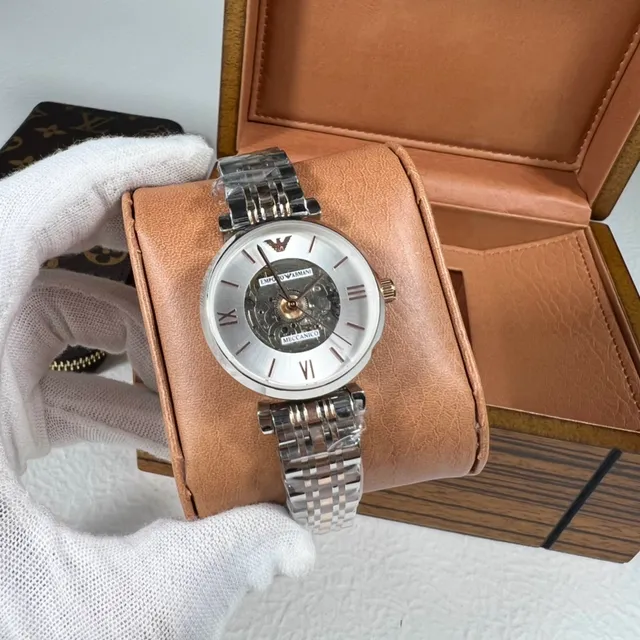 Emporio Armani Meccanico Esqueleto Dial Prata Relógio Mecânico 4