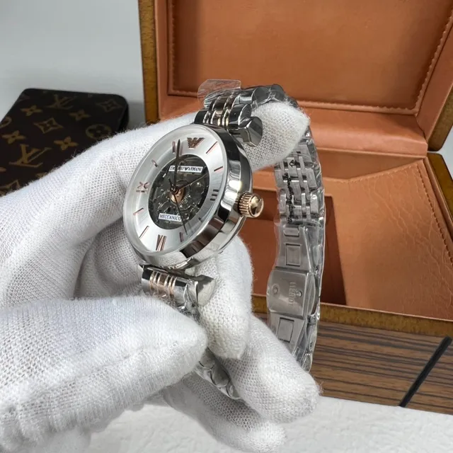 Emporio Armani Meccanico Esqueleto Dial Prata Relógio Mecânico 5