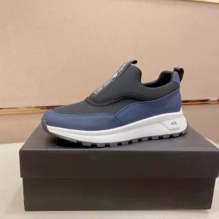 Emporio Armani Navy Black Slip-On Mesh-and-Synthetic Upper Sneakers