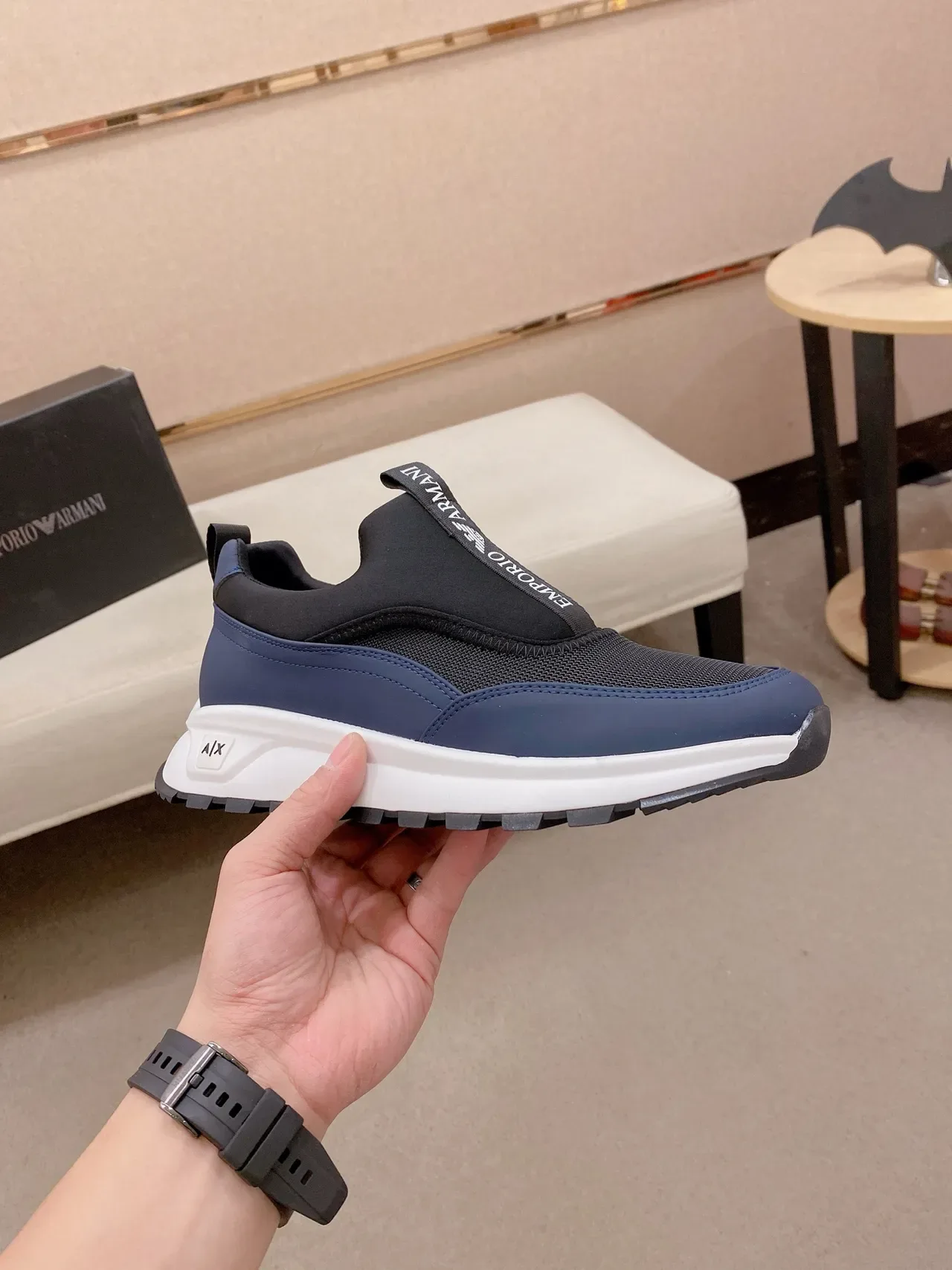 Emporio Armani Navy Black 网面和合成鞋面 套脚式运动鞋 4