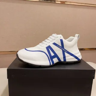 Emporio Armani White Blue Mesh Upper Bold A-Logo Stripe Sneakers