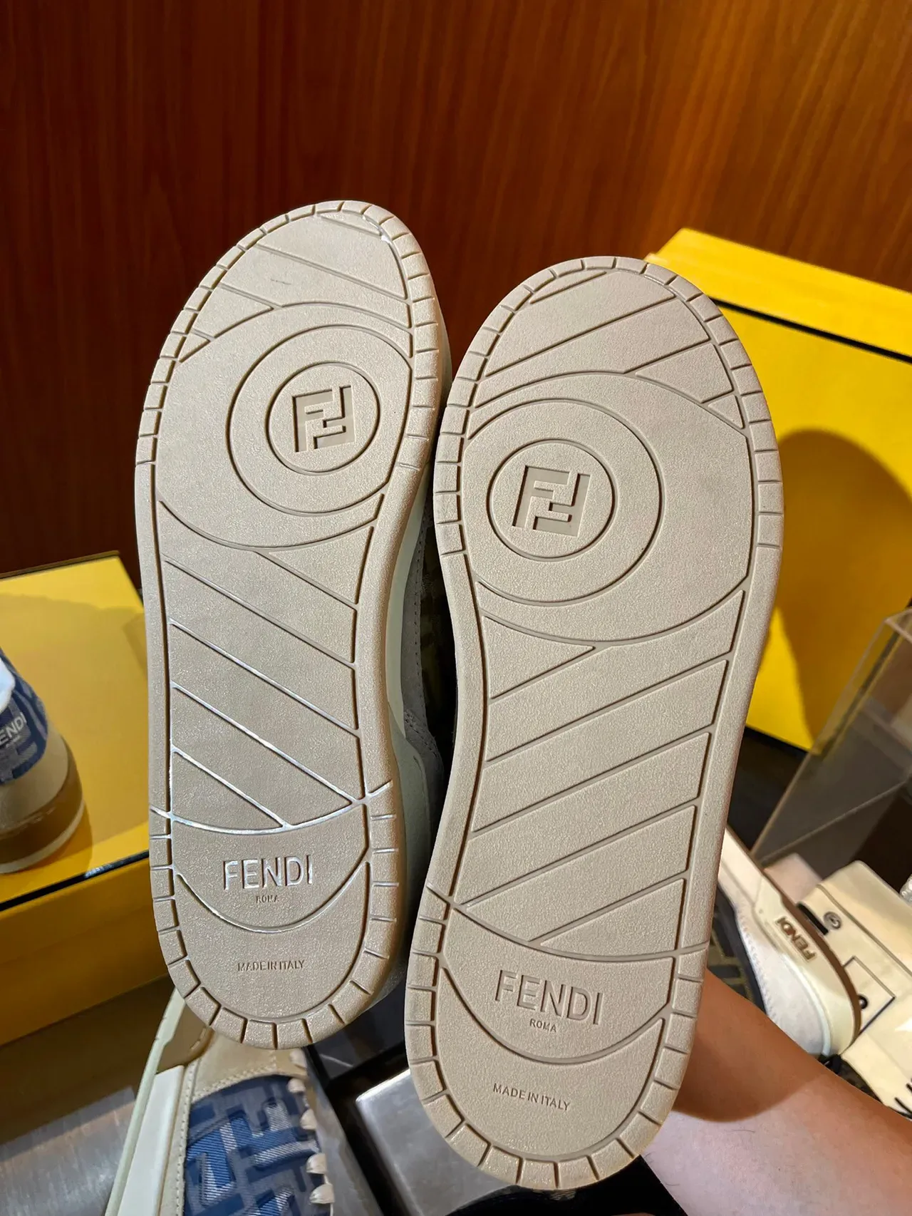 Fendi Beige Black Low-Top Monogram Textile Panels Lifestyle Sneakers 2
